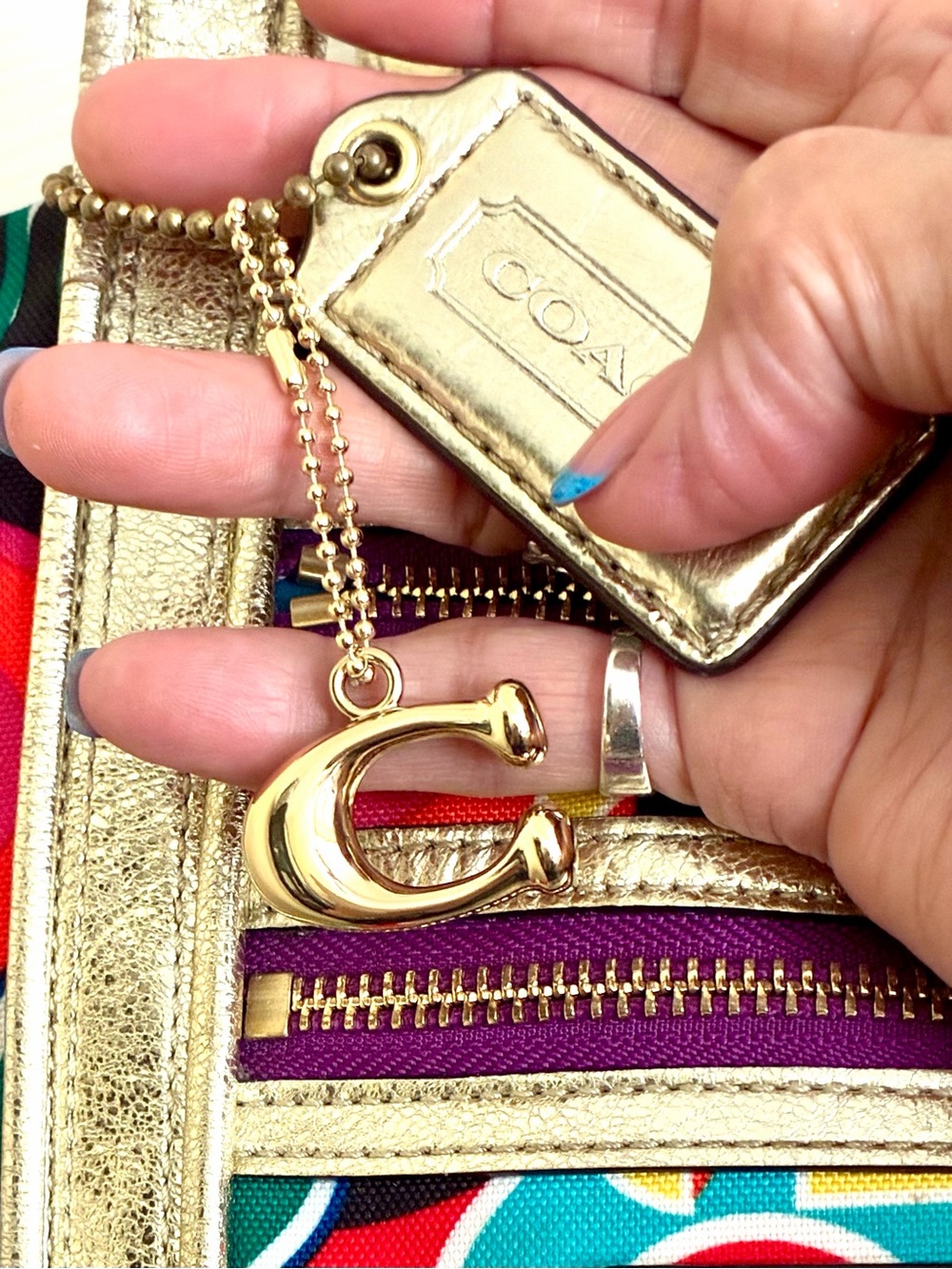 ‘09 Coach Multicolor Signature Print Tote with Gold Trim - Picture 2 of 14